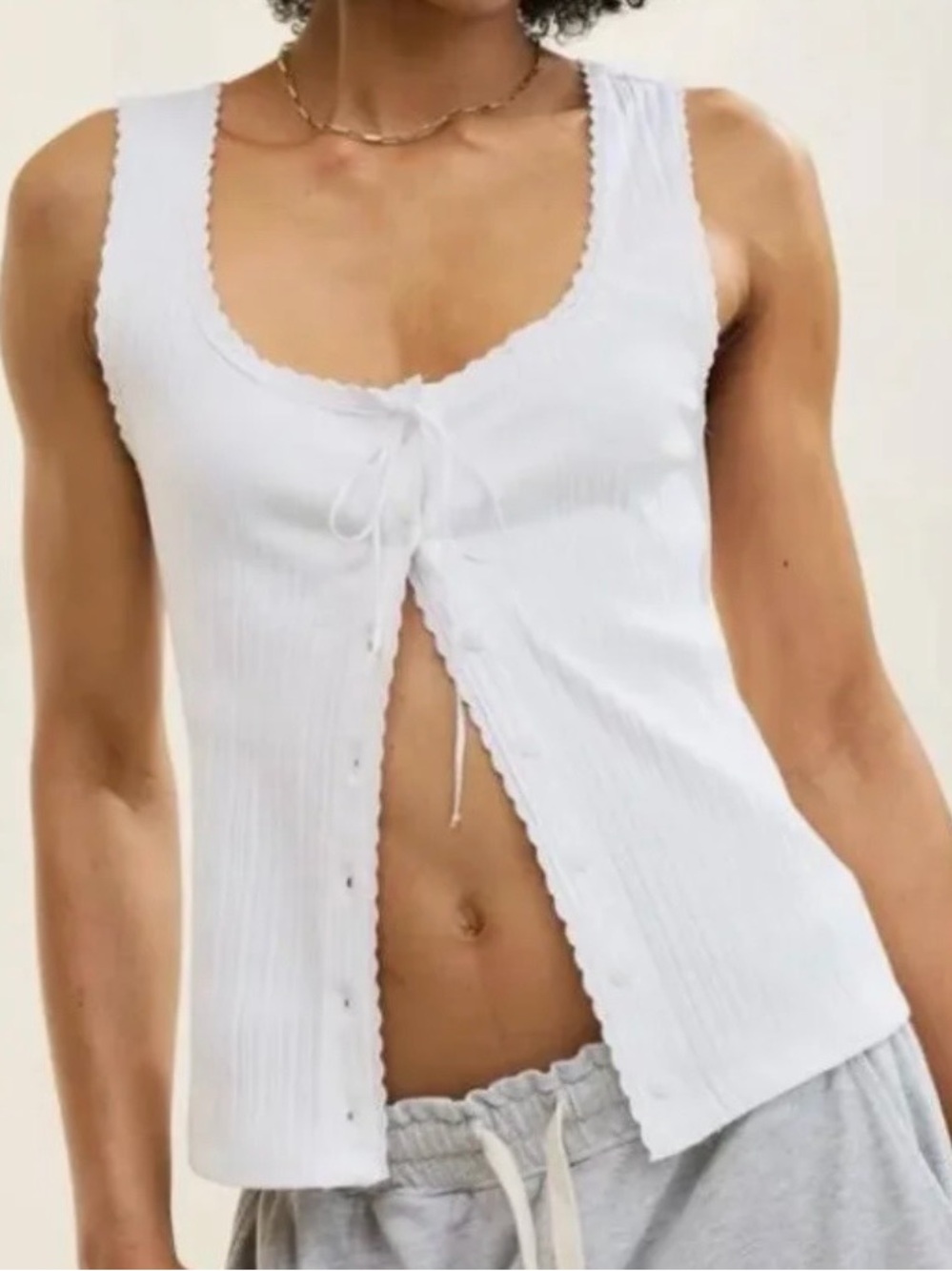aerie Red Ribbed Button-Front Tank - Picture 3 of 3